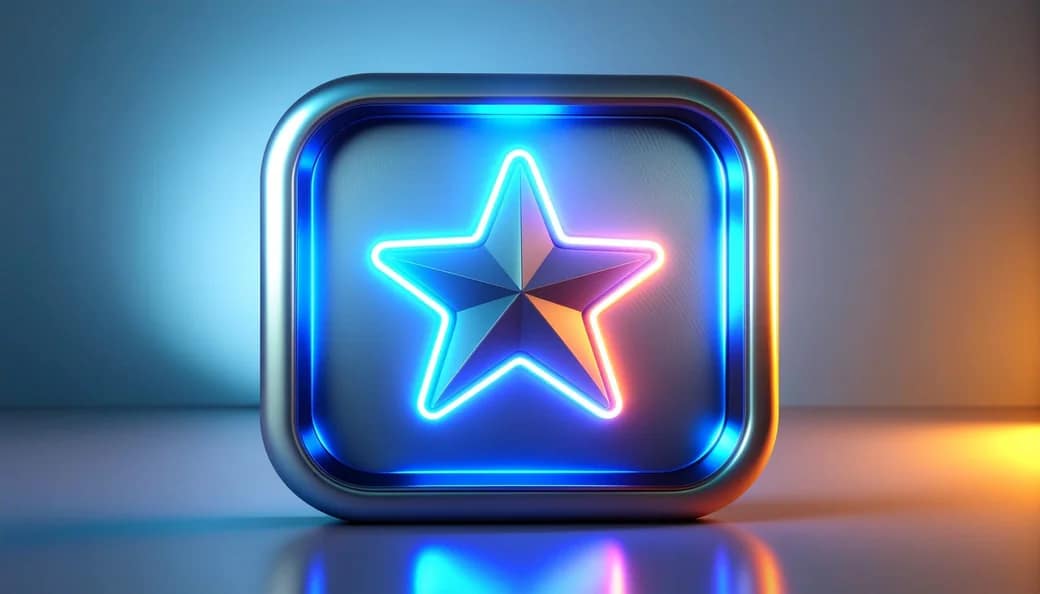 Badge 3D néon étoile — les engagements de CS Créatif Web