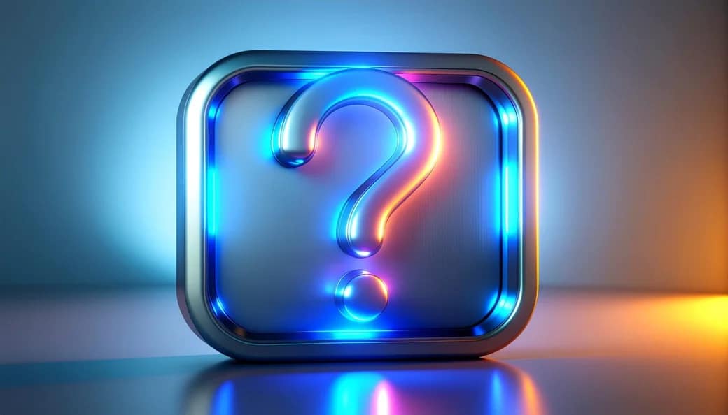 Badge 3D néon point d'interrogation — questions fréquentes sur le contact et le devis
